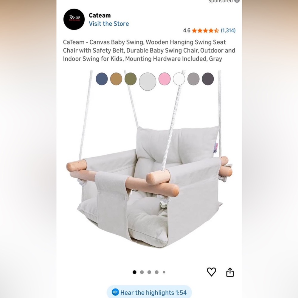 Gray Canvas Baby Swing